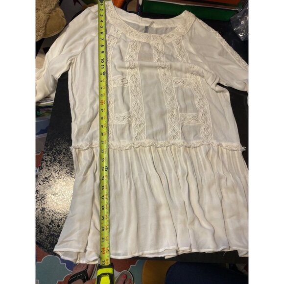 Monoreno White Dropped Waist White Cottagecore Flowy Dress Sz L - Picture 11 of 12